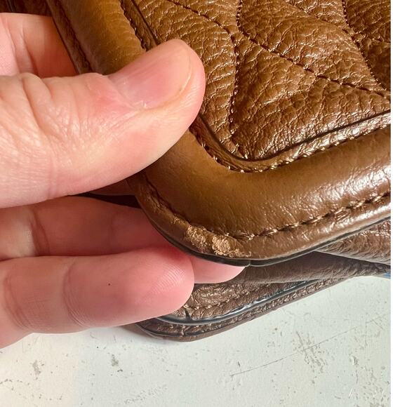 Vera Bradley Quilted Leather Lydia Crossbody Purse Cognac Gold Hardware - Picture 6 of 11